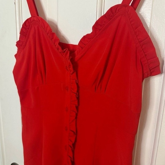 NWT TOPSHOP Red Button Down Ruffle Hem Midi Dress Women’s 2 Sundress Valentines - Picture 6 of 10